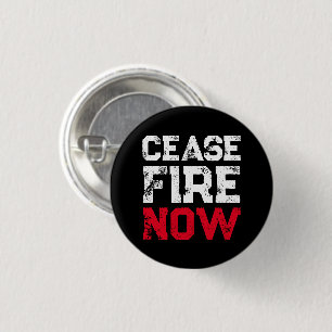Chapa Redonda De 2,5 Cm Tipografía de grano negro blanco Cease Fire Now