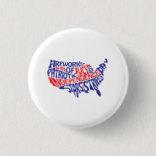 Chapa Redonda De 2,5 Cm Tipografía Patriótica Mapa USA