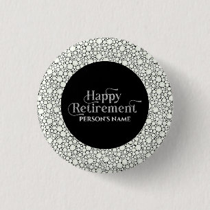 Chapa Redonda De 2,5 Cm Tipografía Retro Brillante Blanca de Feliz Jubilac