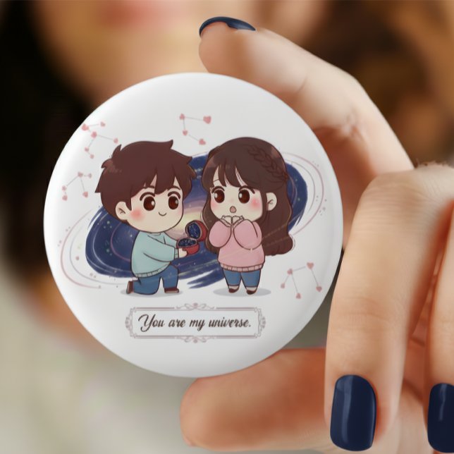 Chapa Redonda De 2,5 Cm Title: "You Are My Universe" Cute Couple Proposing (Subido por el creador)