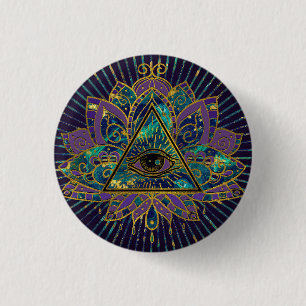 Chapa Redonda De 2,5 Cm Todo el ojo místico que ve en la flor de Lotus