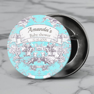 Chapa Redonda De 2,5 Cm Toile de Jouy monograma floral azul acuático vinta