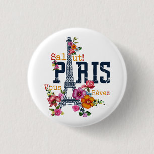 Chapa Redonda De 2,5 Cm Torre Eiffel Paris Shirt Salut Flowt Paris Fra