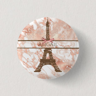 Chapa Redonda De 2,5 Cm Torre Eiffel Personalizada Blanco, Mármol de Oro R