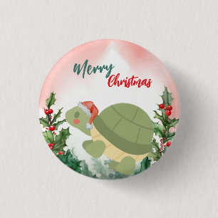 Chapa Redonda De 2,5 Cm Tortuga de navidad Santa Xmas, fiesta