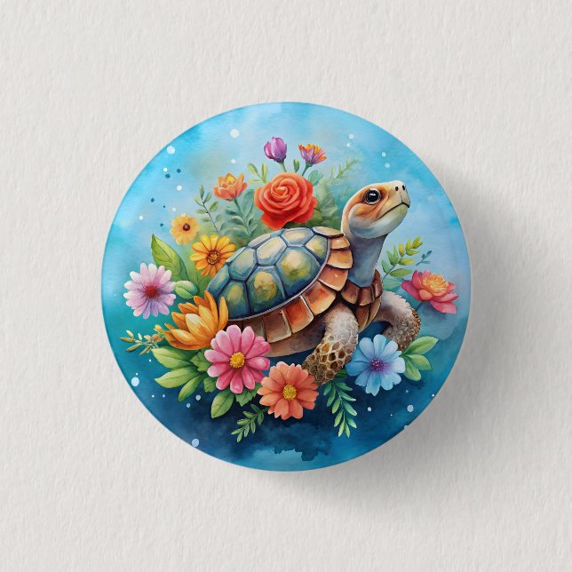 Chapa Redonda De 2,5 Cm Tortuga floral (Anverso)