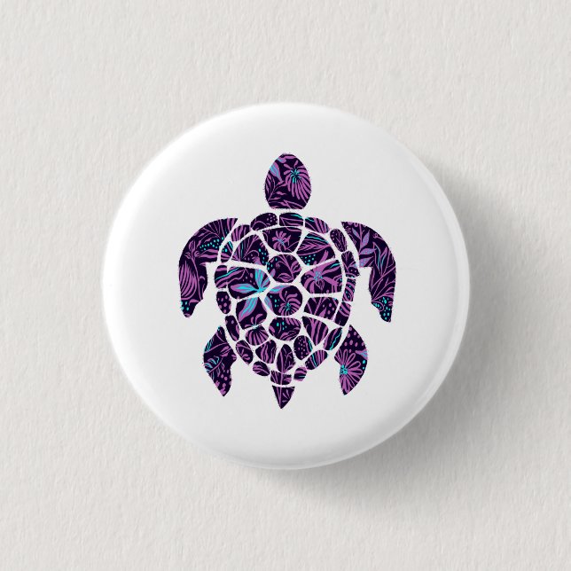 Chapa Redonda De 2,5 Cm Tortuga floral  (Anverso)