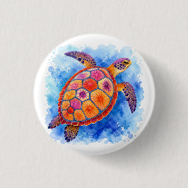 Chapa Redonda De 2,5 Cm Tortuga marina colorida bajo el agua del océano