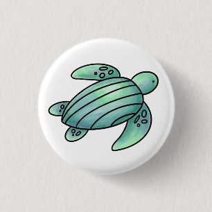Chapa Redonda De 2,5 Cm tortuga marina pintada con acuarela azul verde de