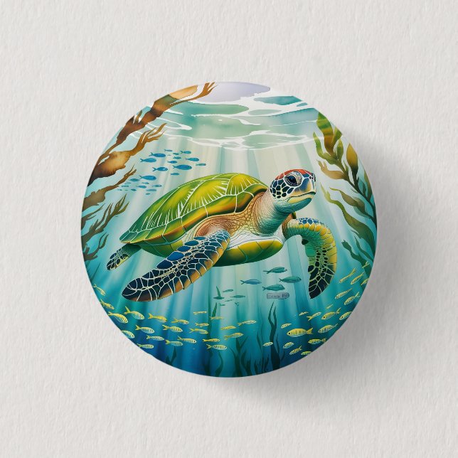 Chapa Redonda De 2,5 Cm Tortuga pintada (Anverso)