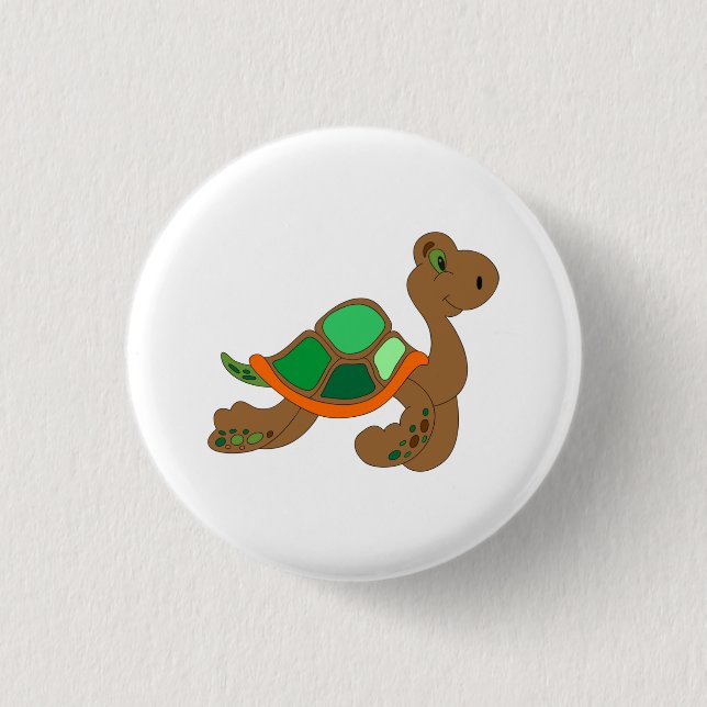 Chapa Redonda De 2,5 Cm tortuga verde marrón cómica (Anverso)