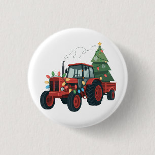 Chapa Redonda De 2,5 Cm Tractor con remolque Santa granja agricultor Navid
