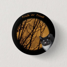 Chapa Redonda De 2,5 Cm Trampa o vístete de Halloween gato negro y luna