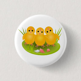 Chapa Redonda De 2,5 Cm Tres gallinas amarillas felices de Pascua