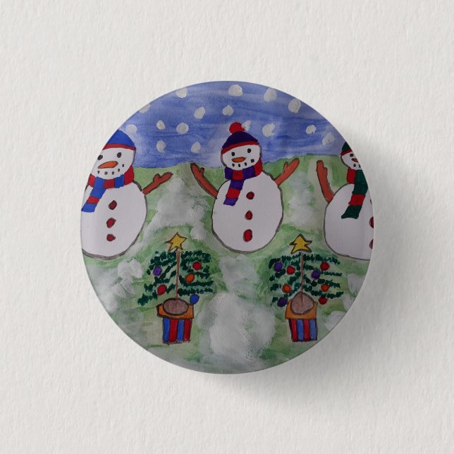 Chapa Redonda De 2,5 Cm Tres Navidades Snowmen (Anverso)