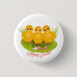 Chapa Redonda De 2,5 Cm Tres pollos amarillos de Happy Easter