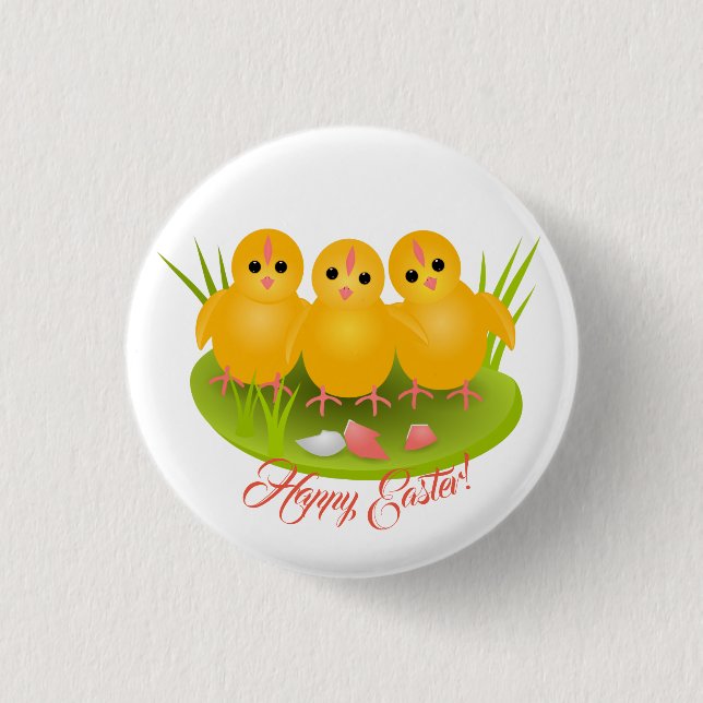 Chapa Redonda De 2,5 Cm Tres pollos amarillos de Happy Easter (Anverso)