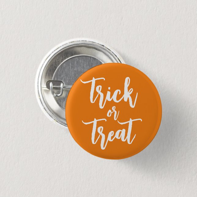 Chapa Redonda De 2,5 Cm Trick o Trek naranja script blanco lindo Halloween (Anverso y reverso)