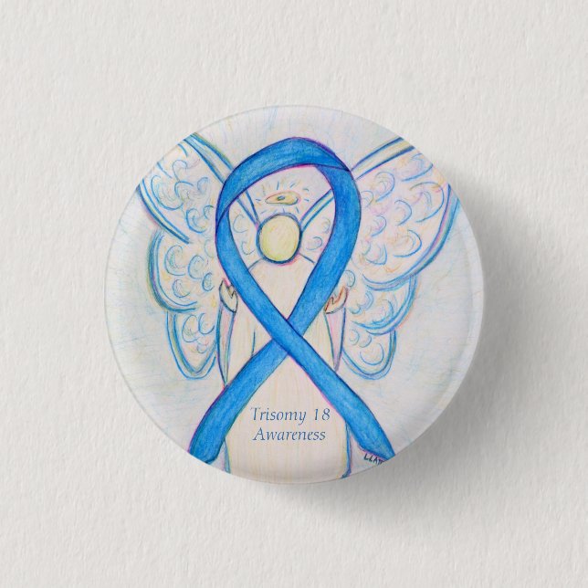 Chapa Redonda De 2,5 Cm Trisomy 18 Awareness Angel Ribbon Art Pin (Anverso)