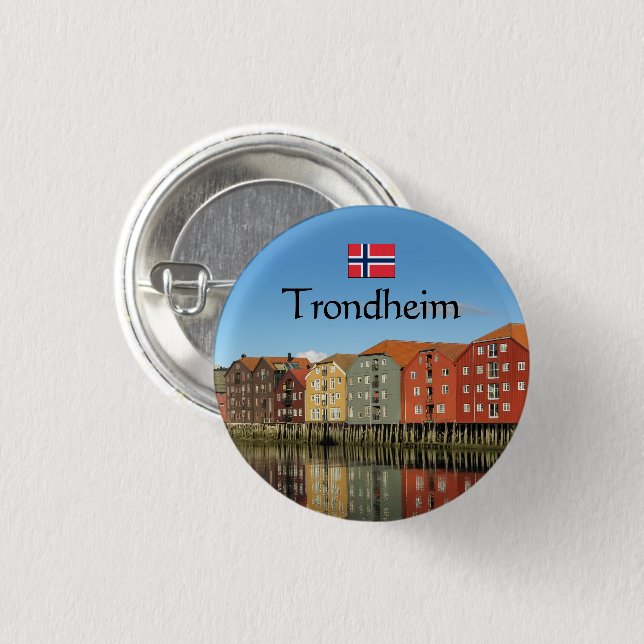 Chapa Redonda De 2,5 Cm Trondheim Noruega Souvenir (Anverso y reverso)