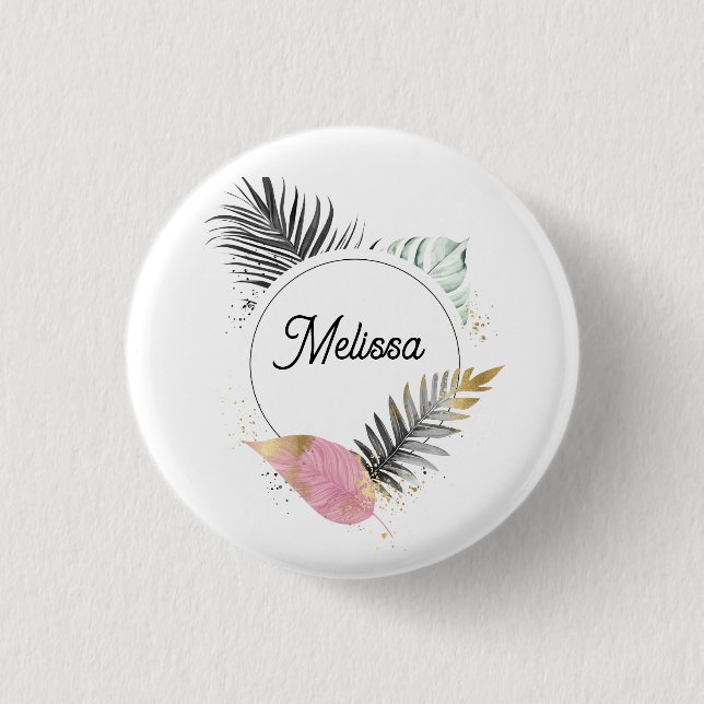 Chapa Redonda De 2,5 Cm Tropical Custom Name Button (Anverso)