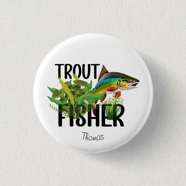 Chapa Redonda De 2,5 Cm Trucha Arcoiris Pescadora En Ambiente Natural (Anverso)