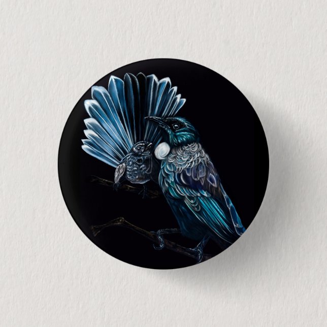 Chapa Redonda De 2,5 Cm Tui Y Piwakawaka (Anverso)