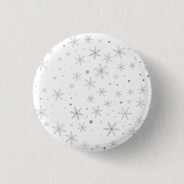 Chapa Redonda De 2,5 Cm Twinkle Snowflake - Blanco y gris plateado (Anverso)