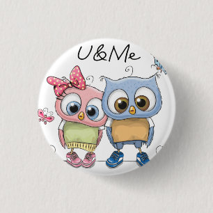 Chapa Redonda De 2,5 Cm U y Yo Búhos Gemelos Pinback Button - Bi Bosque Li
