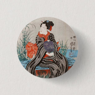 Chapa Redonda De 2,5 Cm Ukiyo-e geisha Utagawa, japonés clásico vintage