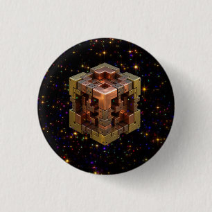 Chapa Redonda De 2,5 Cm Un Cubo Fractal Metálico Con Estallidos de Estrell