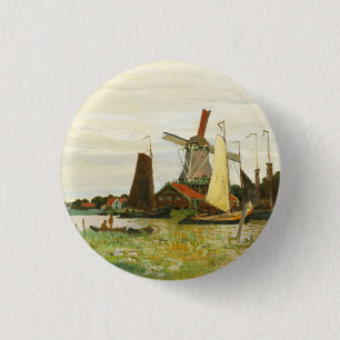 Chapa Redonda De 2,5 Cm Un molino de viento en Zaandam Claude Monet