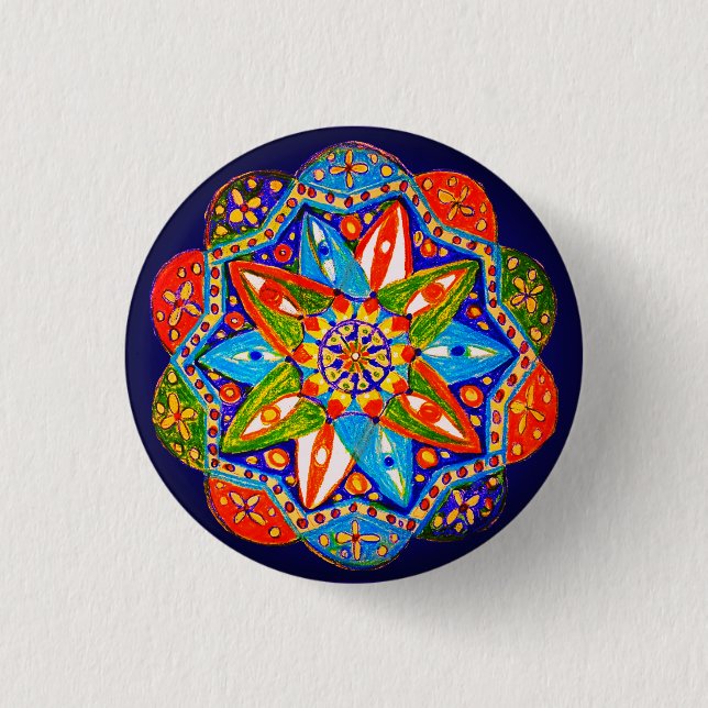 Chapa Redonda De 2,5 Cm Un vibrante mandala  (Anverso)