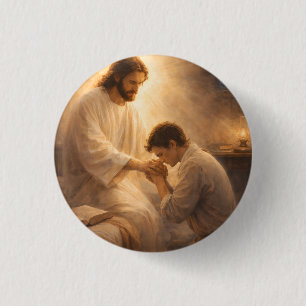 Chapa Redonda De 2,5 Cm Una oración de rodillas con Jesús