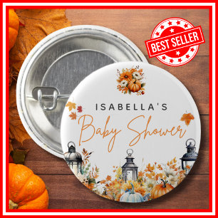 Chapa Redonda De 2,5 Cm Una pequeña calabaza Otoño Floral Baby Shower