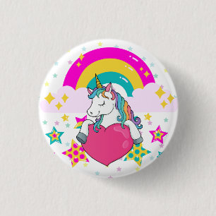 Chapa Redonda De 2,5 Cm Unicornio arcoiris con estrellas