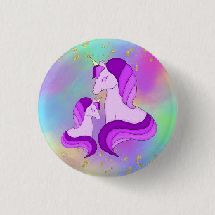 Chapa Redonda De 2,5 Cm Unicornio Mágico Divertido Salpicado de Oro Colori