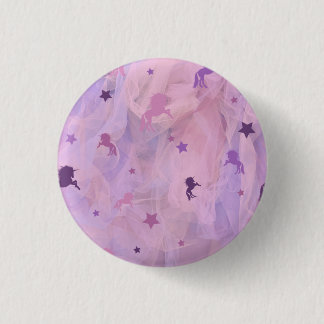 Chapa Redonda De 2,5 Cm unicornio rosa y púrpura y diseño estelar - chica