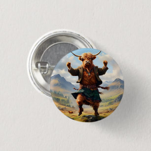 Chapa Redonda De 2,5 Cm Vaca Highland Bailando Con La Huida De Highland,