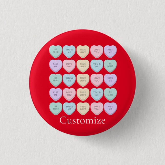 Chapa Redonda De 2,5 Cm Valentine Candy Hearts Thunder_Cove (Anverso)