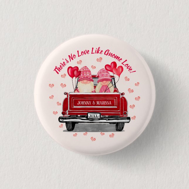 Chapa Redonda De 2,5 Cm Valentine Gnome Love Pink Hearts Names Coaster (Anverso)