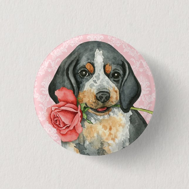 Chapa Redonda De 2,5 Cm Valentine Rosa Bluetick (Anverso)
