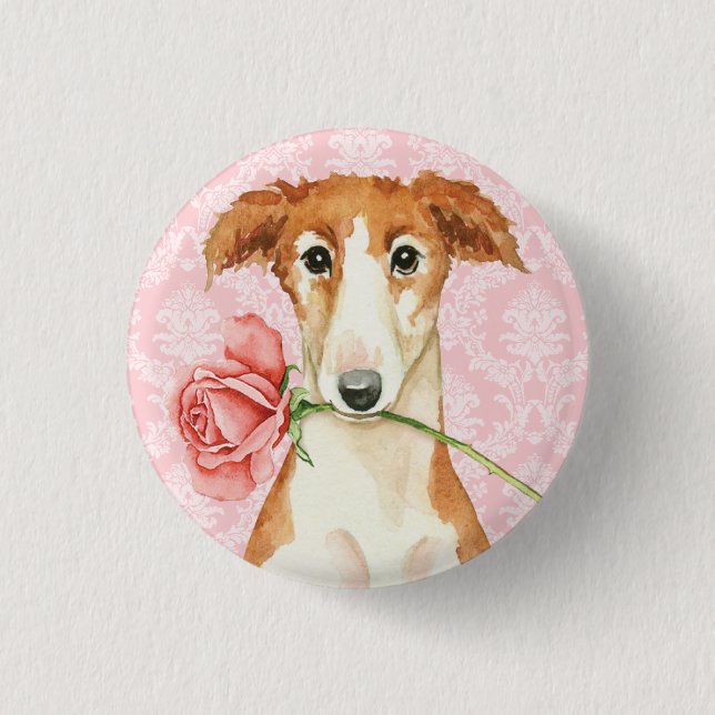 Chapa Redonda De 2,5 Cm Valentine Rosa Borzoi (Anverso)