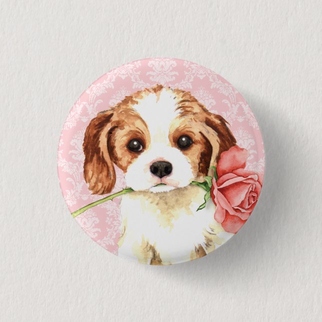 Chapa Redonda De 2,5 Cm Valentine Rosa Cavalier (Anverso)