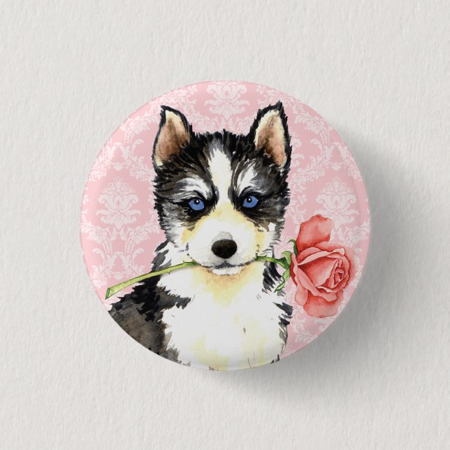 Chapa Redonda De 2,5 Cm Valentine Rosa Husky (Anverso)