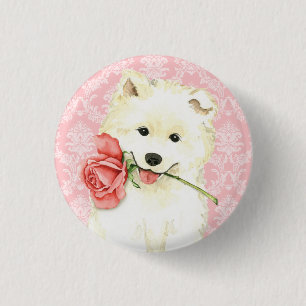 Chapa Redonda De 2,5 Cm Valentine Rosa Samoyed
