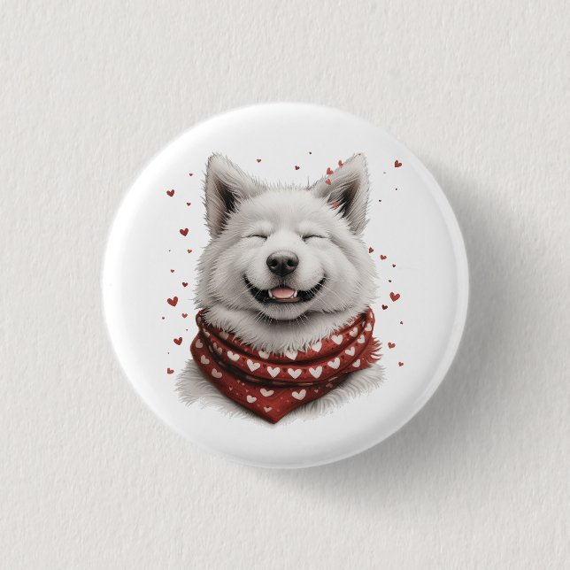 Chapa Redonda De 2,5 Cm Valentines Day Samoyed Dog (Anverso)