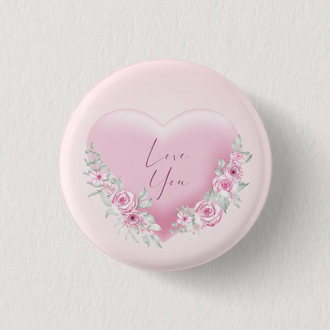 Chapa Redonda De 2,5 Cm Valentines Pink Heart (Anverso)