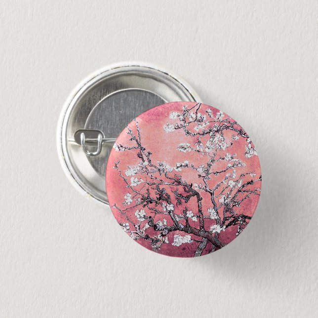 Chapa Redonda De 2,5 Cm Van Gogh Almond Blossom color rosa (Anverso y reverso)