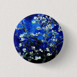 Chapa Redonda De 2,5 Cm Van Gogh Almond Flores azul verde